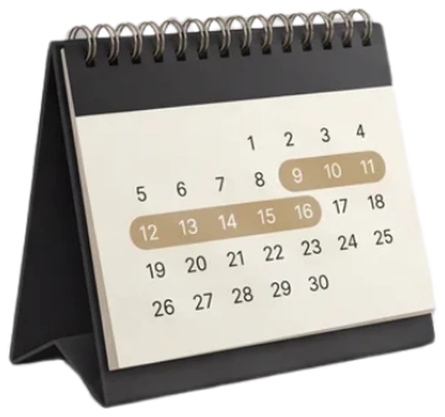 Tischkalender mit markiertem Reisezeitraum